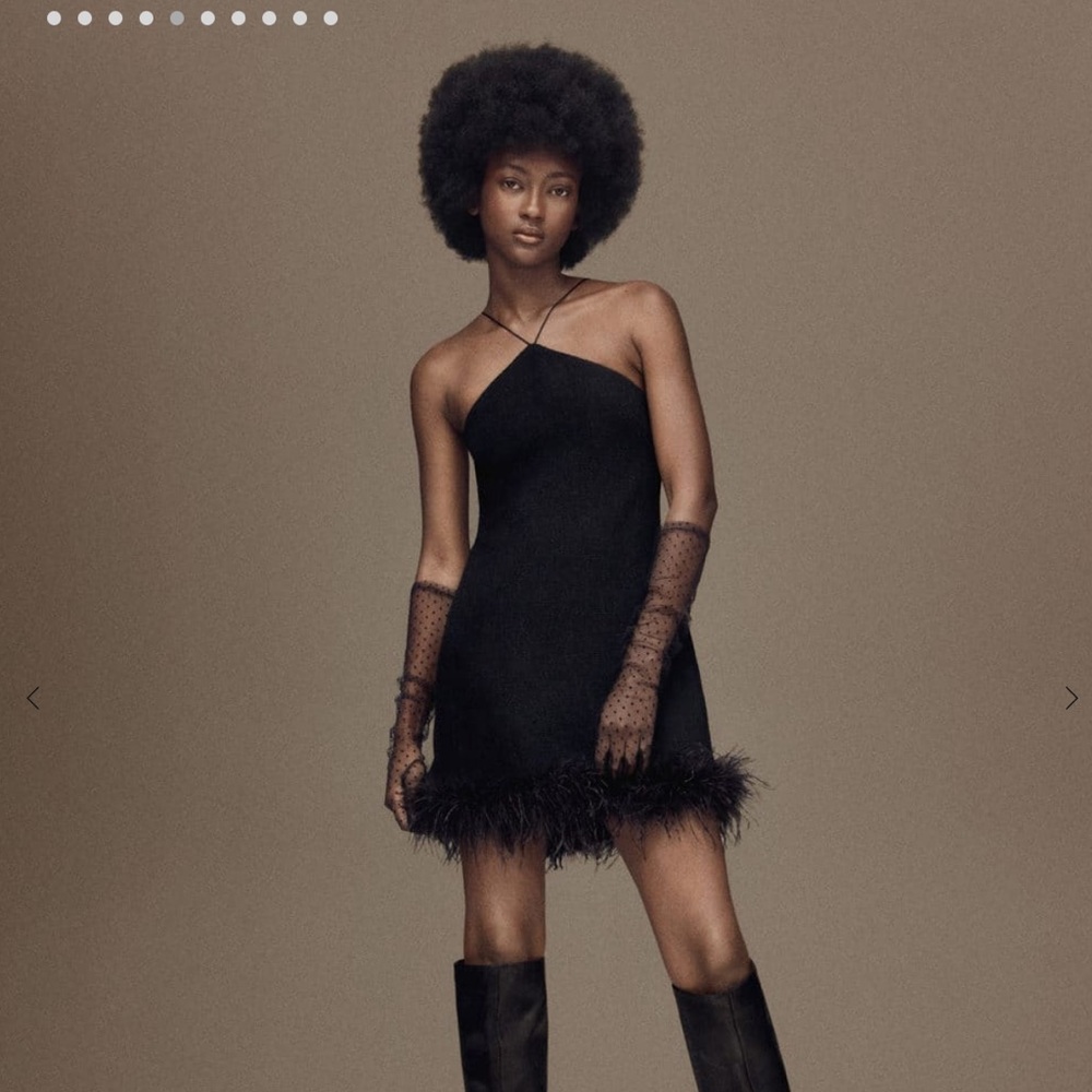COPY - Brand new mango black feather dress. Bought for 142$. Size 4 - Picture 2 of 6